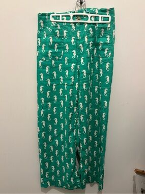Anthropologie Maeve Colette Seahorse Print linen blend pants. so comfy/ worn 2x